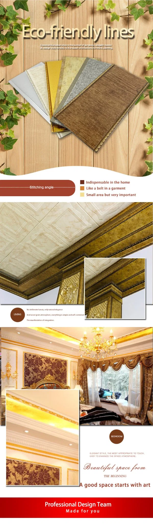 Banruo Low Price PS Polystyrene Gold Crown Moulding for Interior Decoration