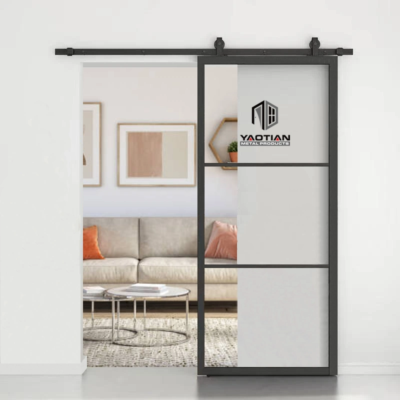 Modern Heavy Duty Residential Black Mirrored Glass Interior Door