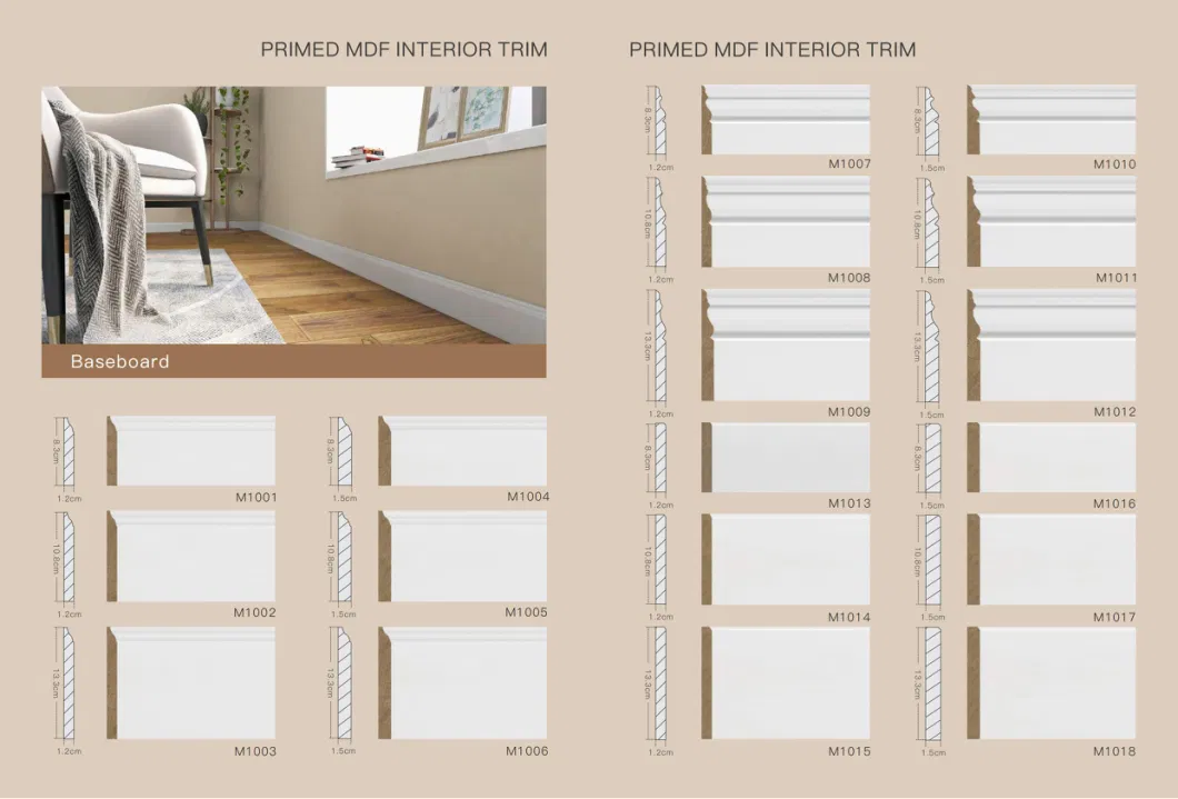 Primed Decorative Radiata Pine Baseboard Wood / MDF Moulding